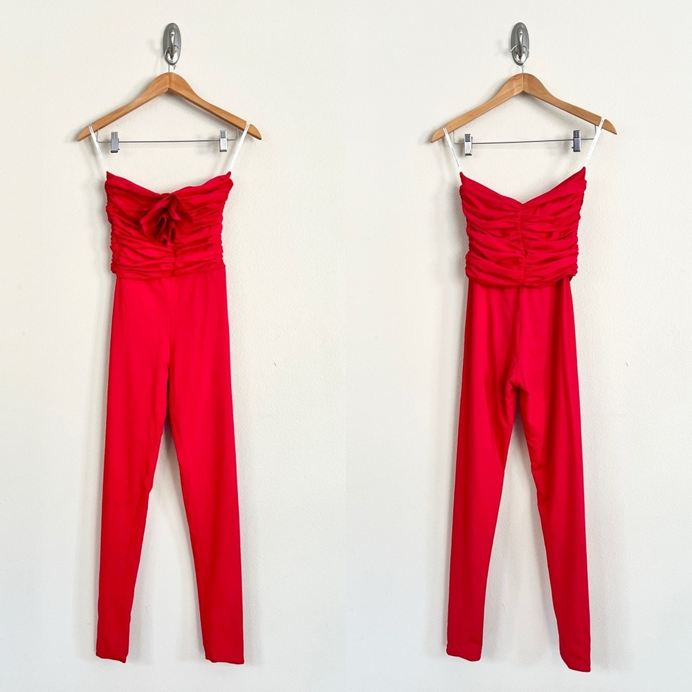 Maygel Coronel Matuna Rosette Ruched Strapless Jumpsuit In Red View 4